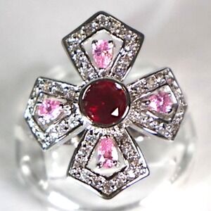 Swarovski Crystal Cross Ring Red Pink Sterling Silver Overlay Size 8 New